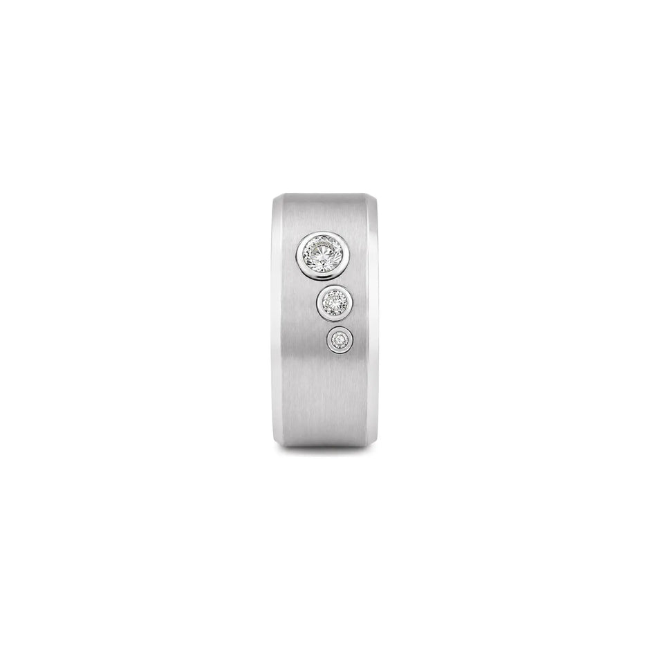 Nova Trio Men Diamond Ring in white metal, side profile view