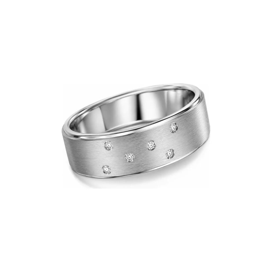 Orion Constellation men diamond ring in white metal, detail view
