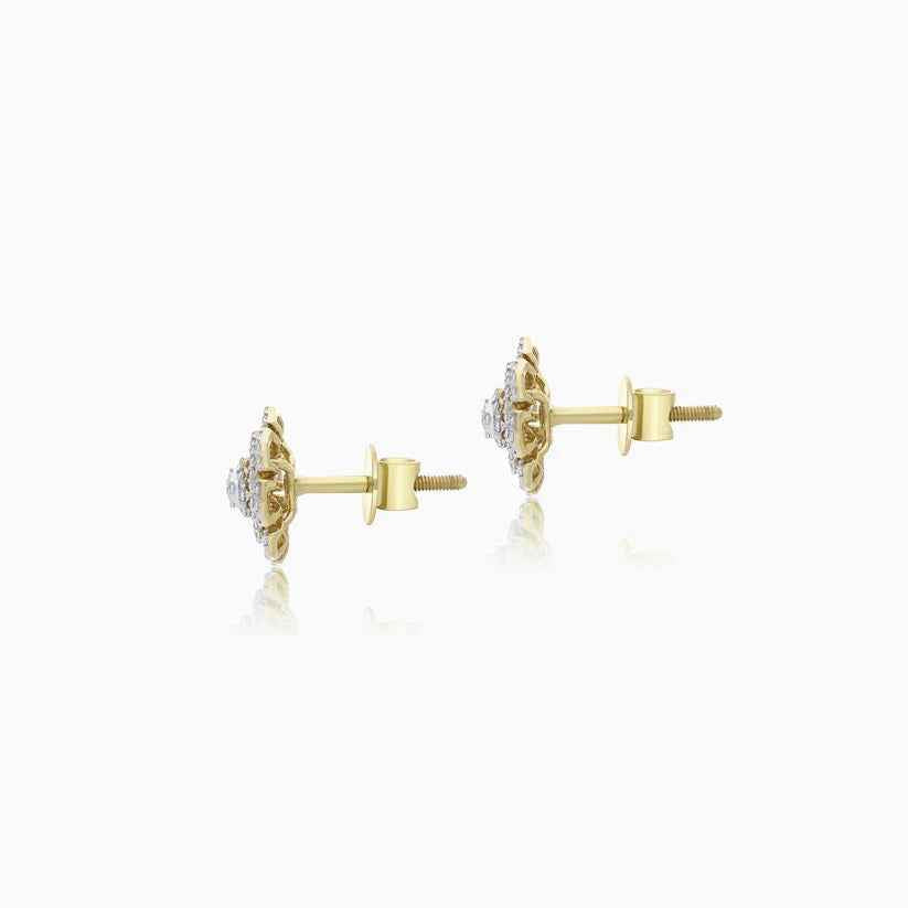 Diamond Starburst Halo Earrings in yellow gold — angled catalog view, image 2