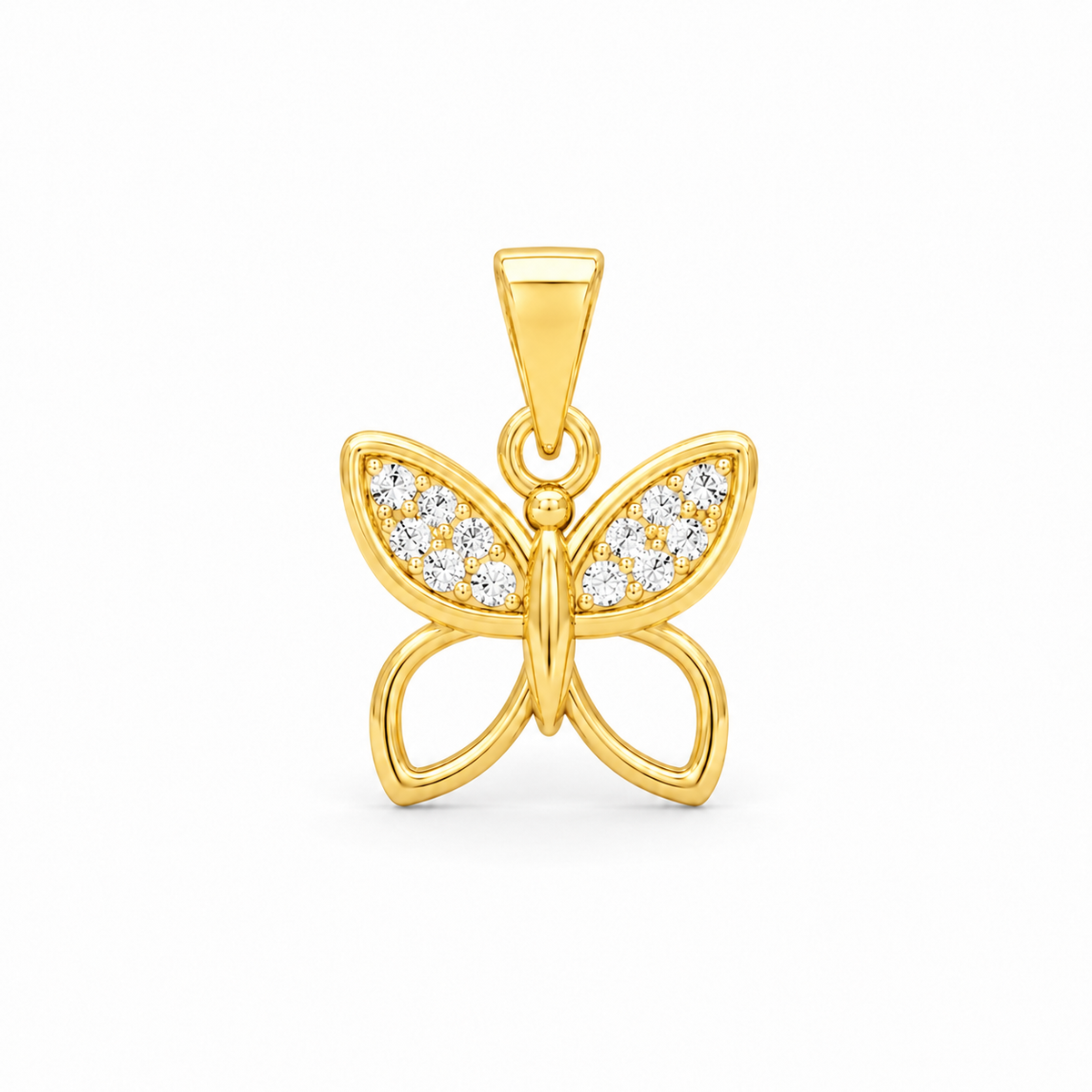 Pari Butterfly Zircon Silver Pendant in yellow finish 925 sterling silver, front studio view