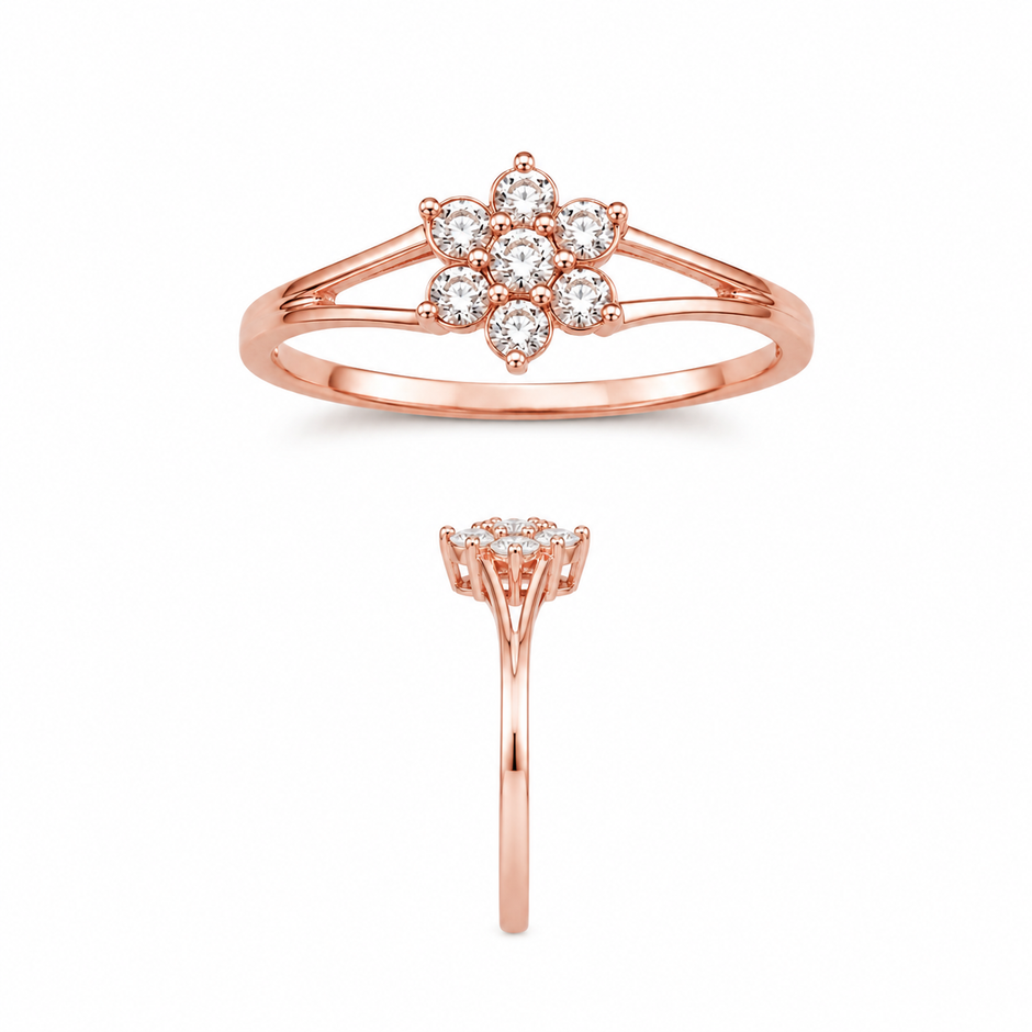 Petal Halo Cluster Ladies Gold Ring for women in Pakistan, rose gold side profile