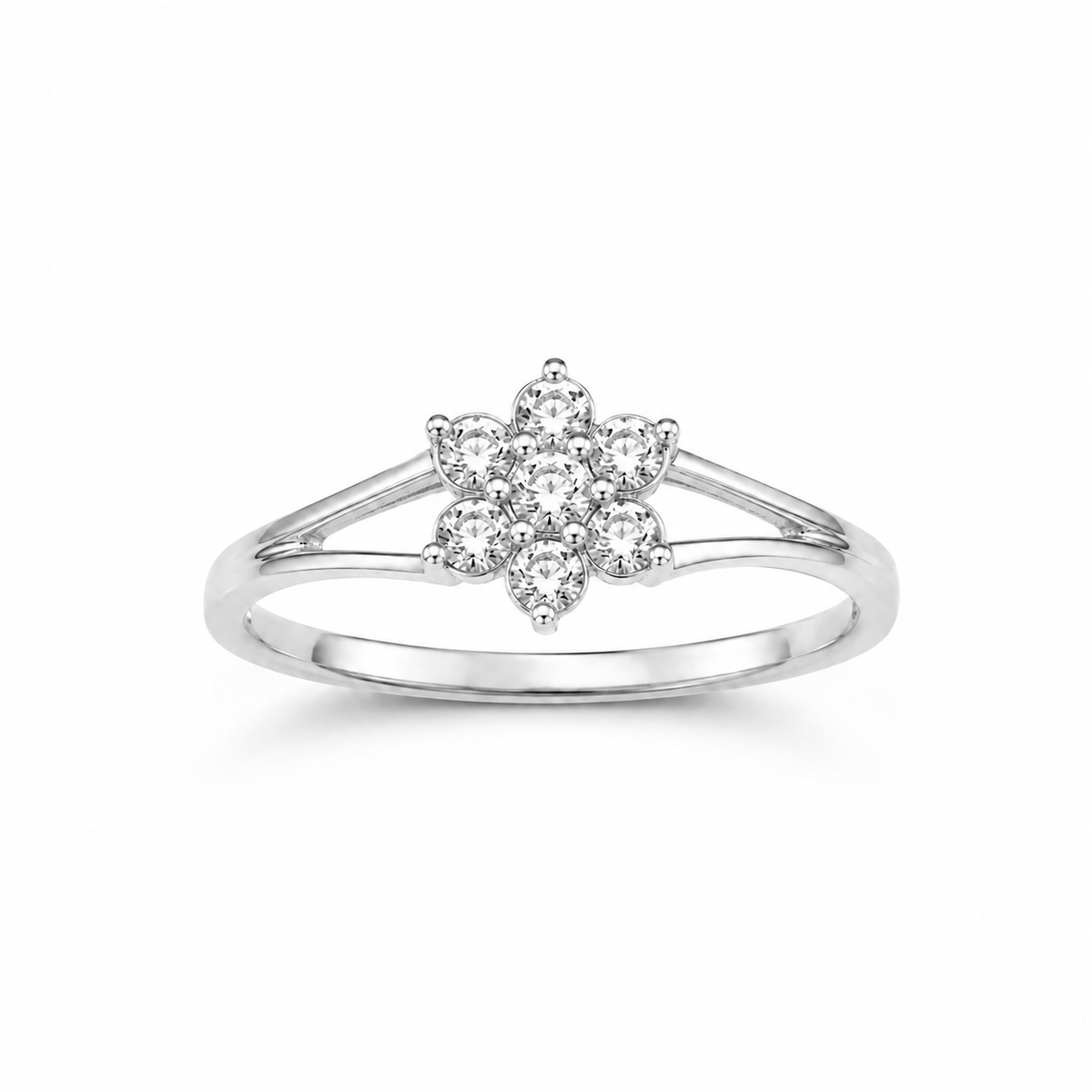 Petal Halo Cluster Ladies Gold Ring for women in Pakistan, white gold front three-quarter view