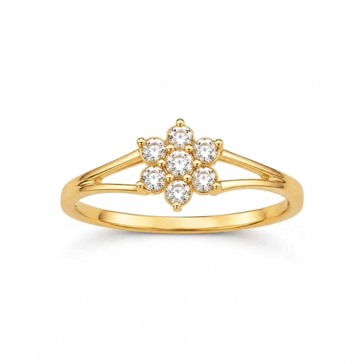 Petal Halo Cluster Ladies Gold Ring for women in Pakistan, yellow gold front three-quarter view
