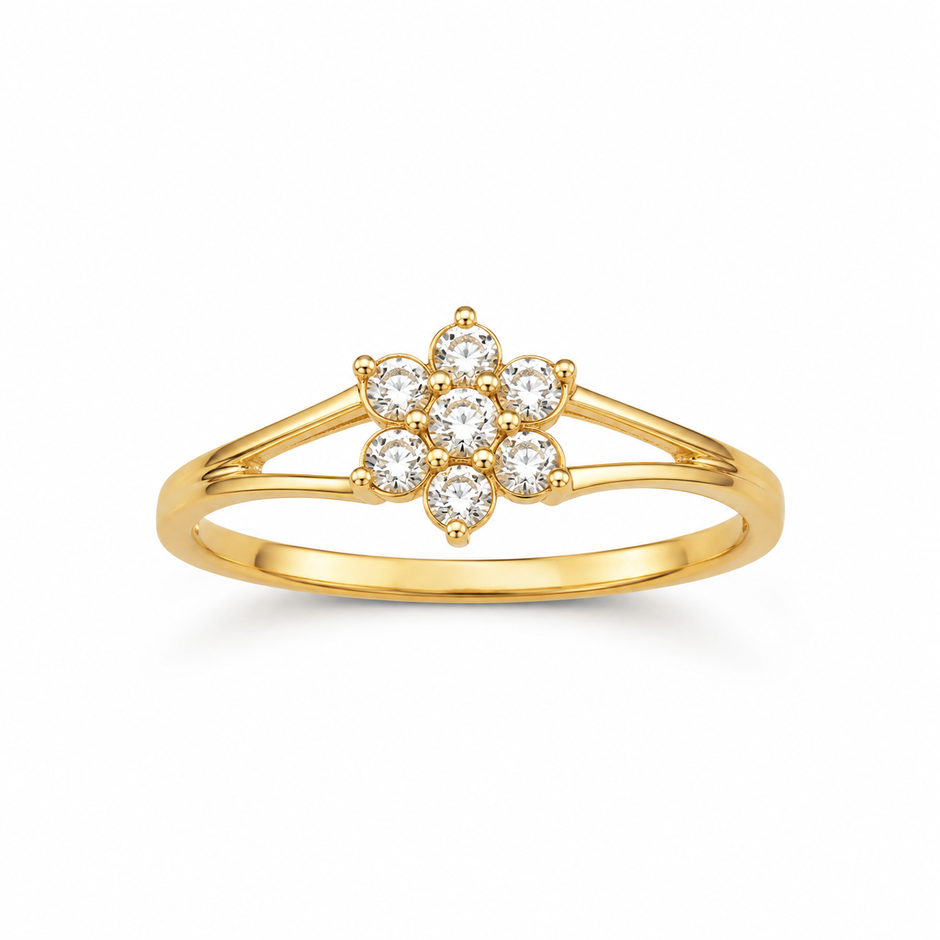 Petal Halo Cluster Ladies Gold Ring for women in Pakistan, yellow gold front three-quarter view