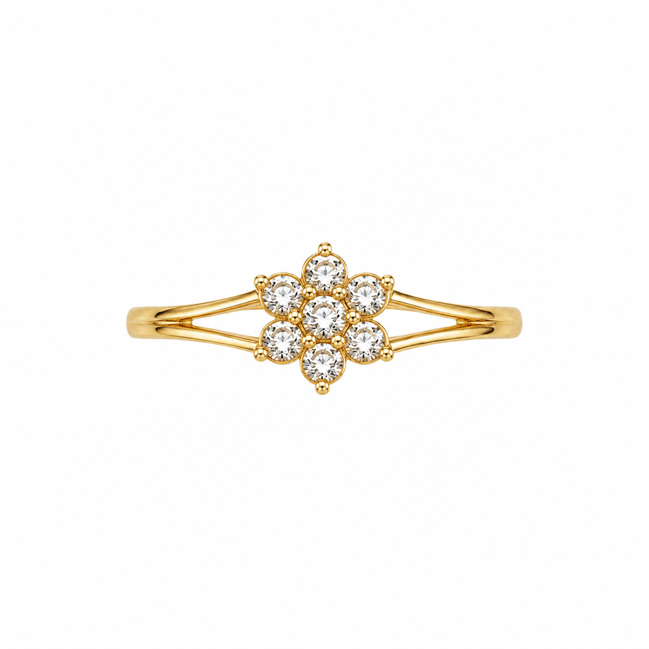 Petal Halo Cluster Ladies Gold Ring for women in Pakistan, yellow gold top view