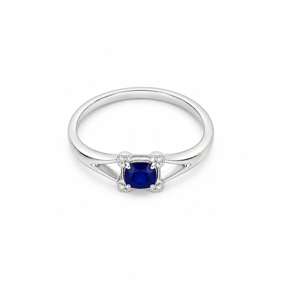 Rani Cushion Sapphire-Colour Gold Ring for women in Pakistan, white gold top view