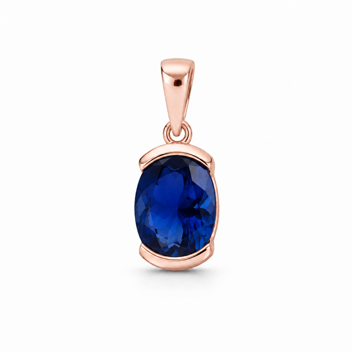 Saba Sapphire Half-Bezel Silver Pendant in rose finish 925 sterling silver, front studio view