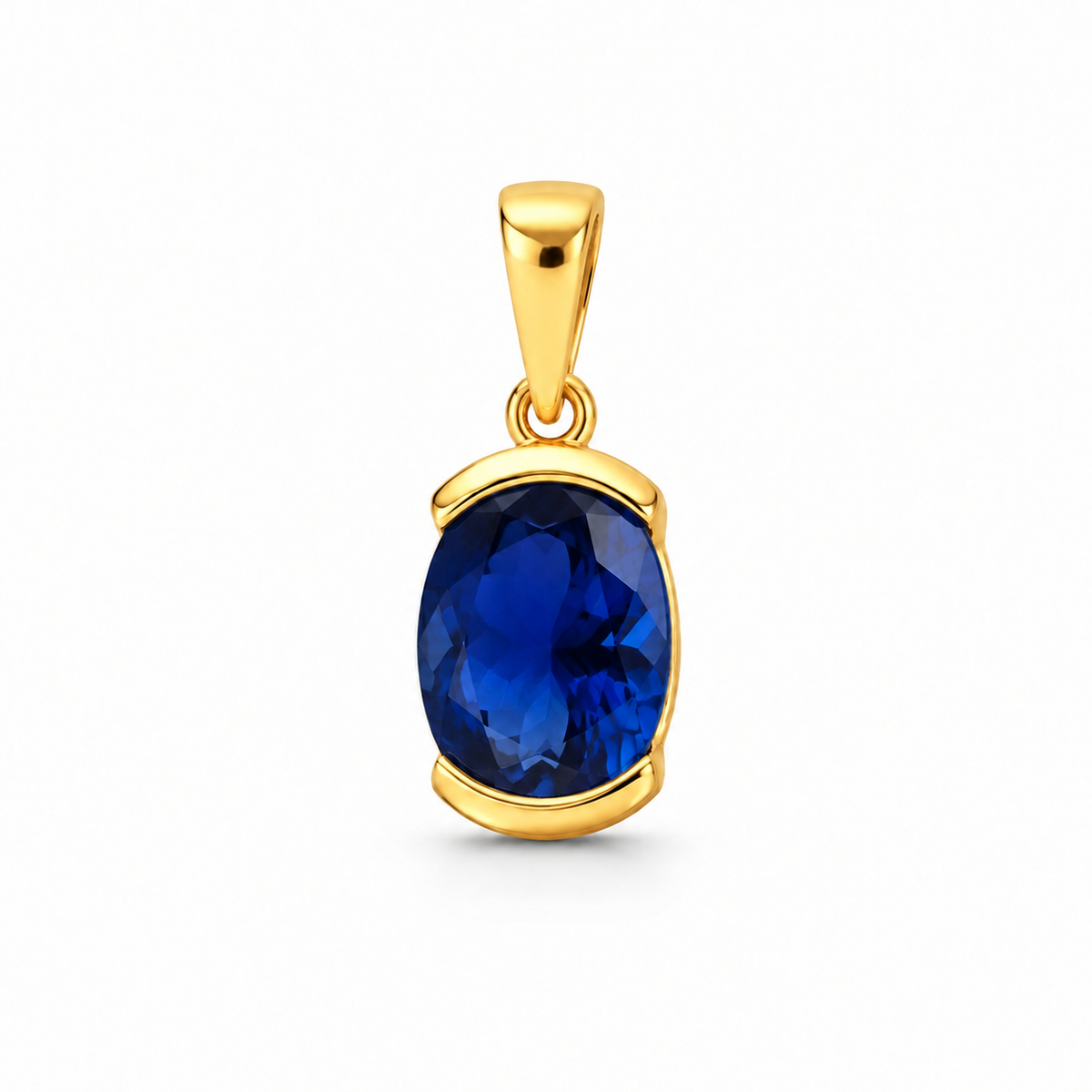 Saba Sapphire Half-Bezel Silver Pendant in yellow finish 925 sterling silver, front studio view