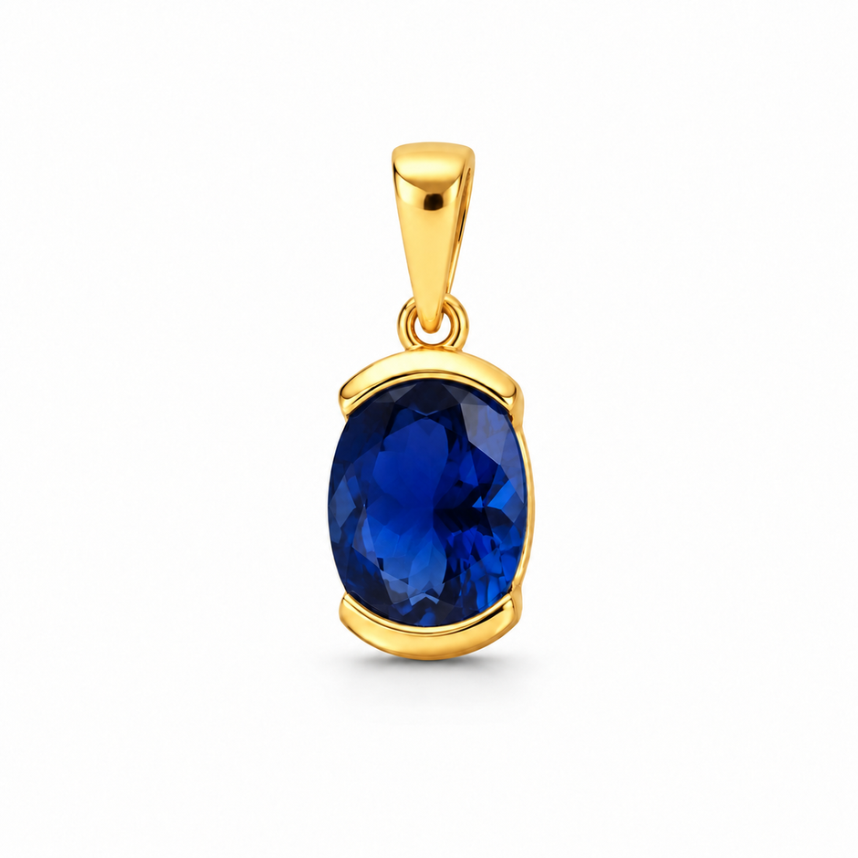 Saba Sapphire Half-Bezel Silver Pendant in yellow finish 925 sterling silver, front studio view