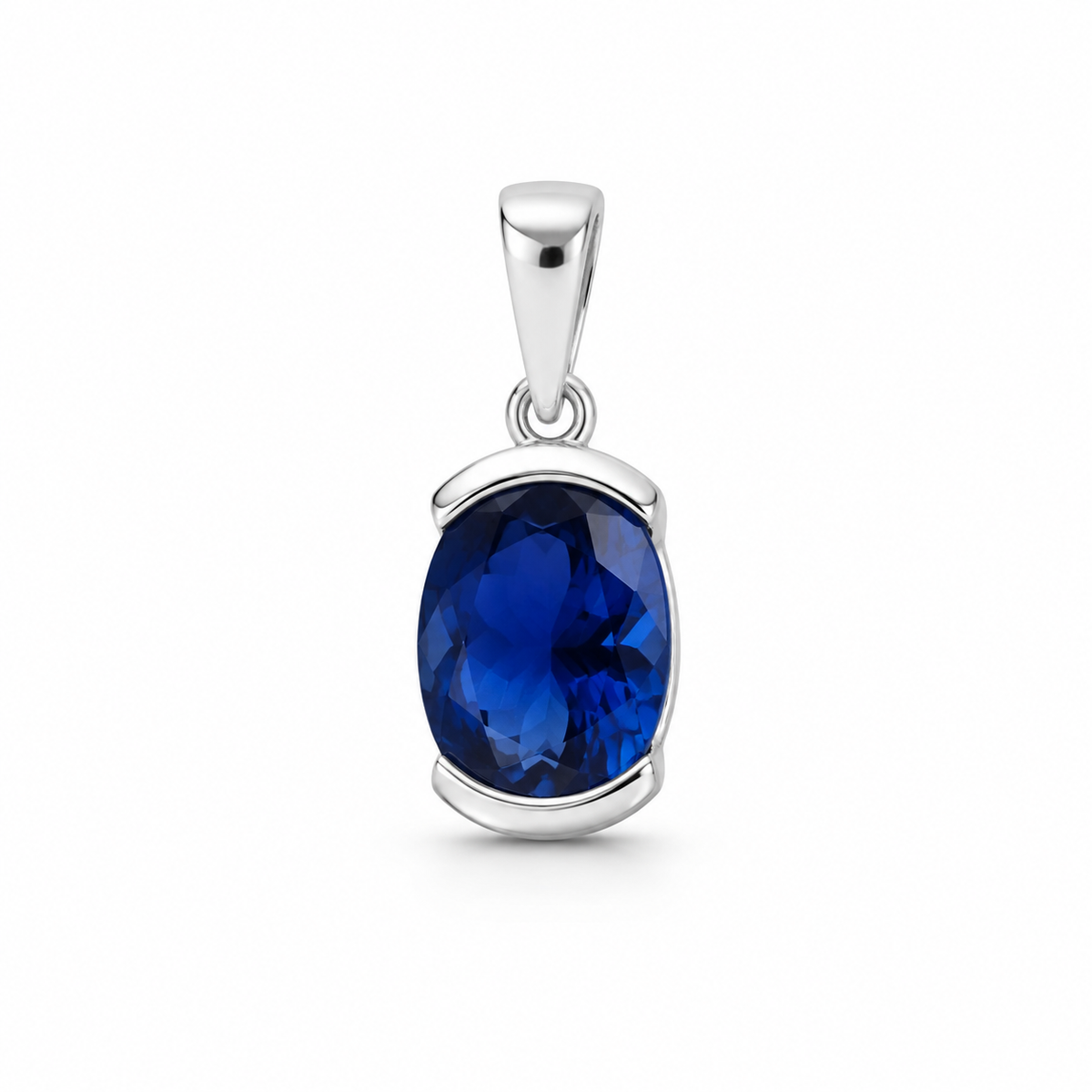 Saba Sapphire Half-Bezel 925 silver pendant in white silver finish, front studio view