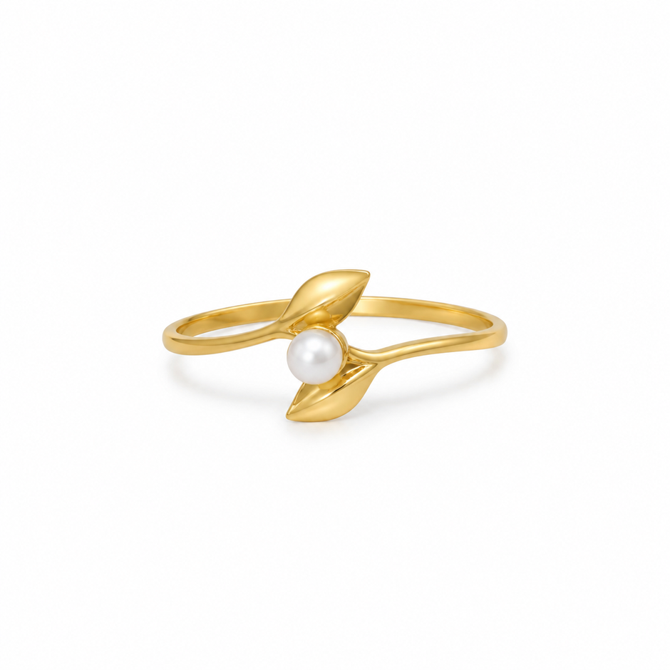Saira Pearl Bud Ladies Gold Ring for women in Pakistan, yellow gold front three-quarter view