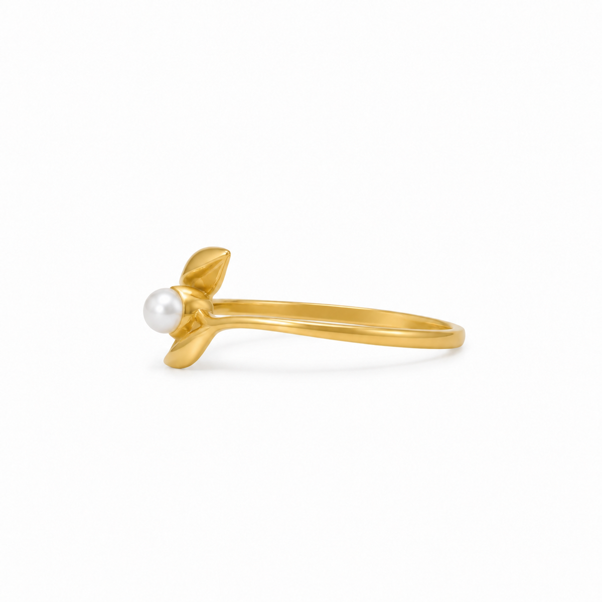 Saira Pearl Bud Ladies Gold Ring for women in Pakistan, yellow gold side profile