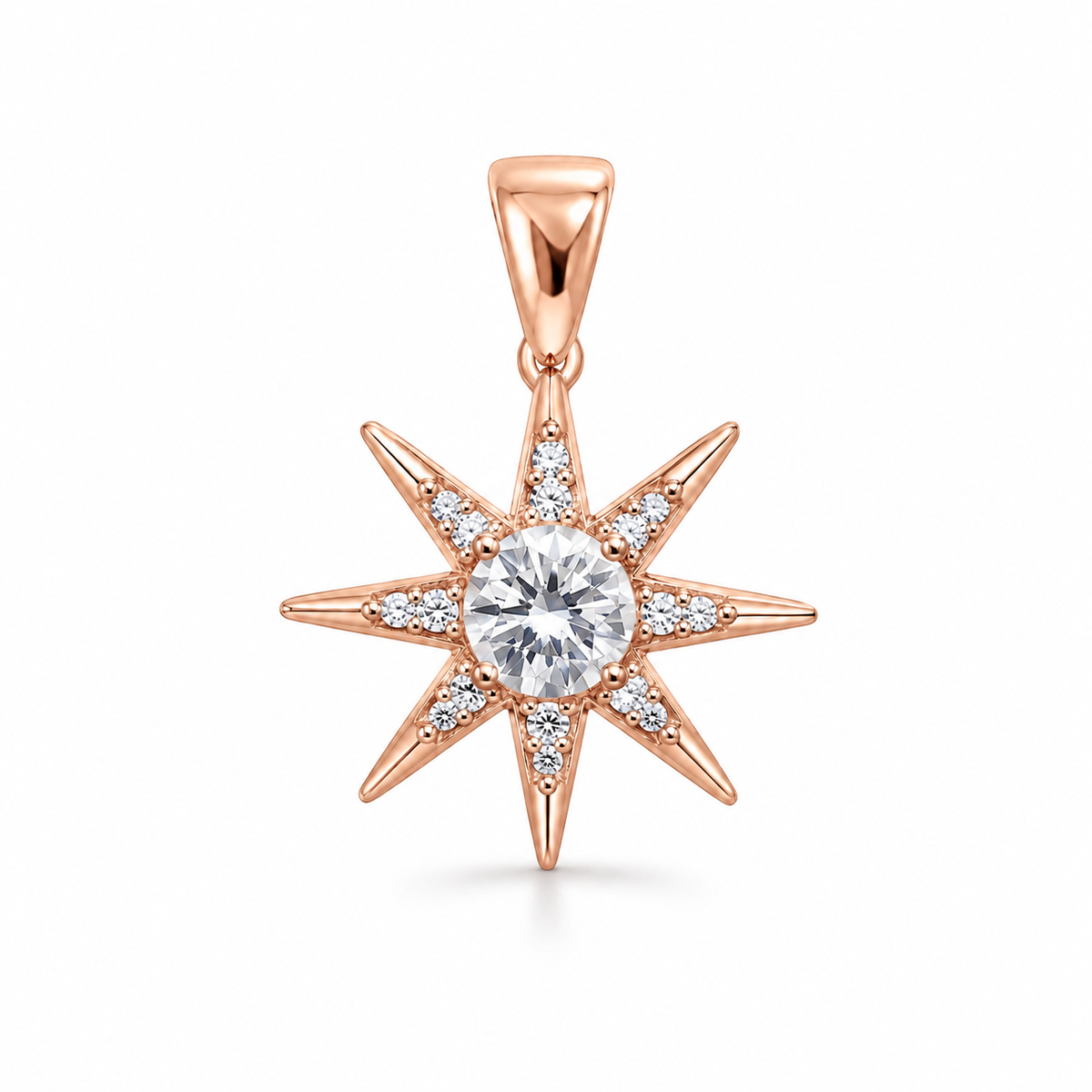 Sitara Starburst Silver Pendant in rose finish 925 sterling silver, front studio view