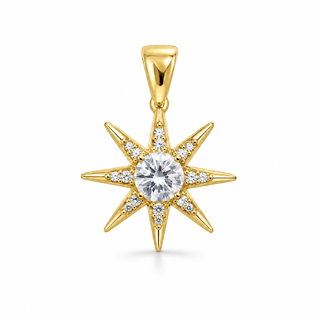 Sitara Starburst Silver Pendant in yellow finish 925 sterling silver, front studio view