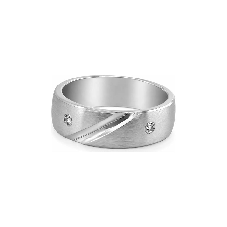 Sterling Ridge Men Diamond Ring in white metal, three-quarter view
