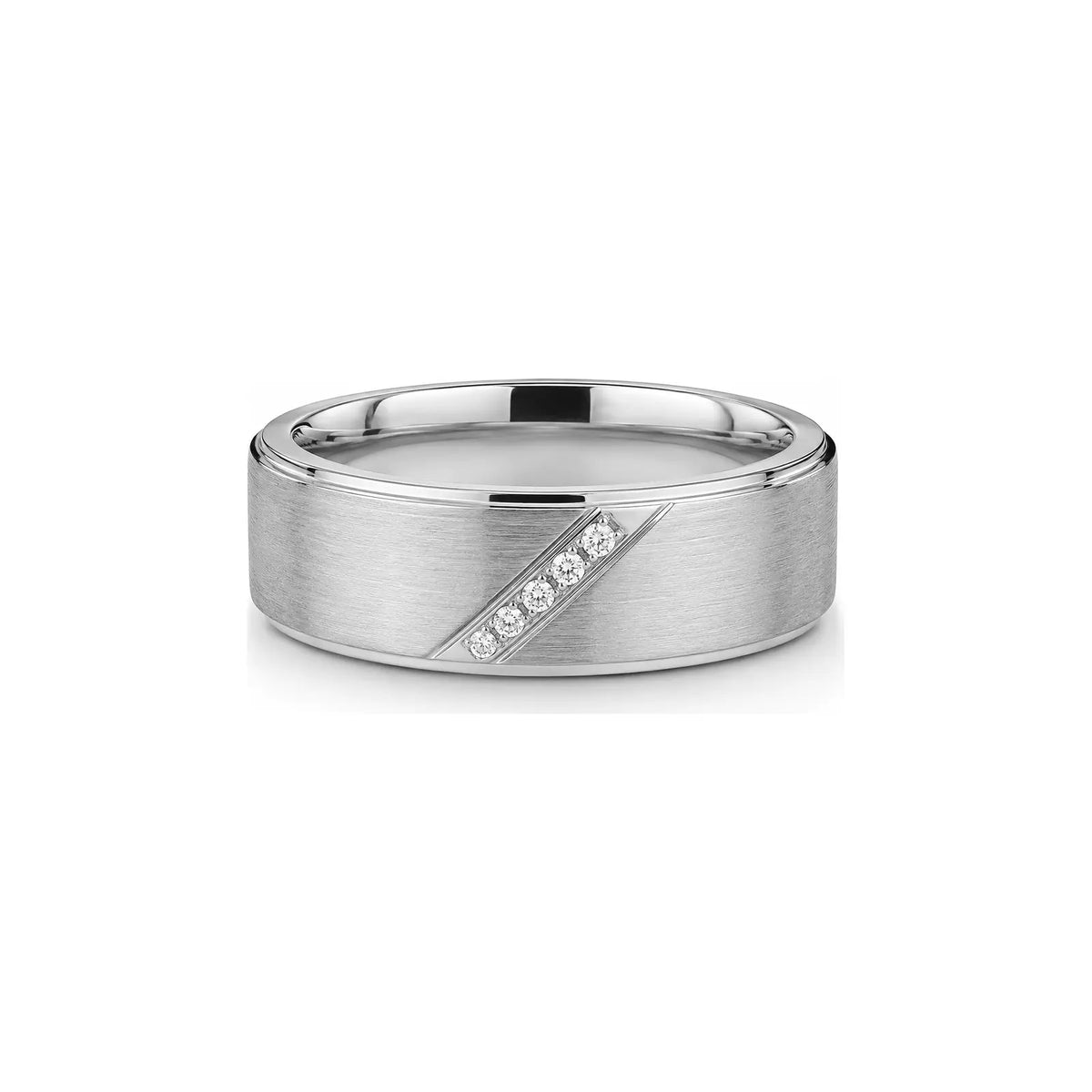 Vanguard Diagonal men diamond ring in white metal, front view