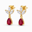 Zeenat Ruby Petal Silver Drop Earrings in yellow finish 925 sterling silver, matching pair studio view