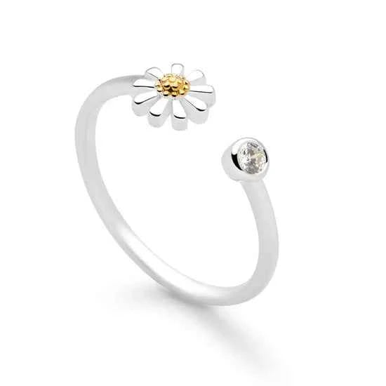 Daisy Flower Zircon Women Silver Ring