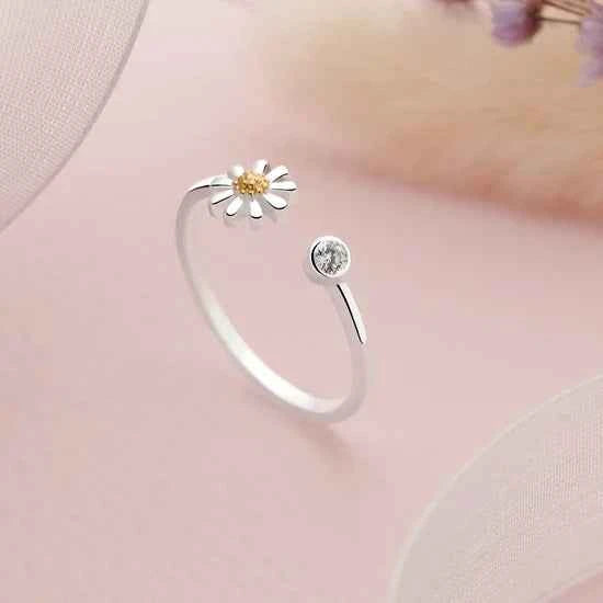 Daisy Flower Zircon Women Silver Ring