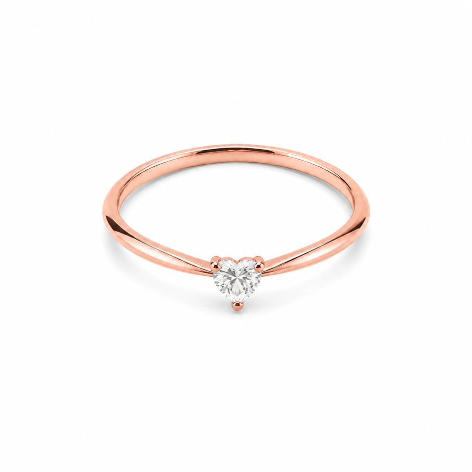 Zoya Heart Solitaire Zircon Gold Ring for women in Pakistan, rose gold top view
